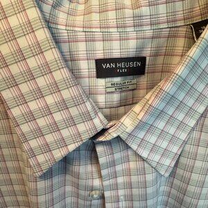 Van Heusen Flex Red Plaid Dress Shirt 2XL 18 36/37 Regular Fit Stretch
